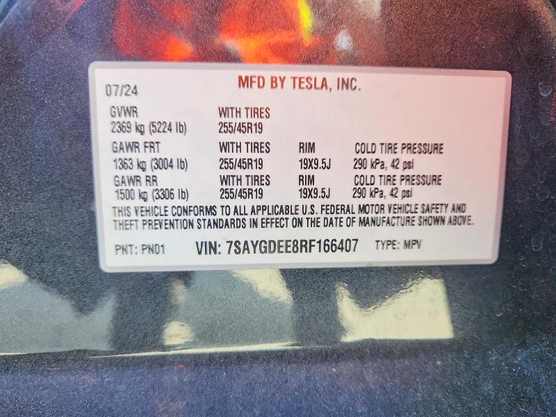 Aukcja sprzedaży 2024 Tesla Model Y, vin: 7SAYGDEE8RF166407, numer aukcji: 55061786
