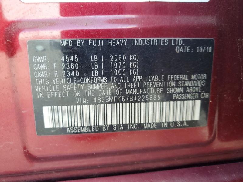 Aukcja sprzedaży 2011 Subaru Legacy, vin: 4S3BMFK67B1225885, numer aukcji: 52868826