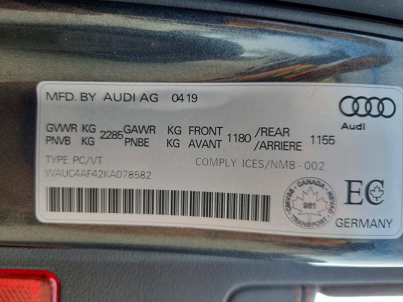 Продажа на аукционе авто 2019 Audi S4, vin: WAUC4AF42KA078582, номер лота: 55042136
