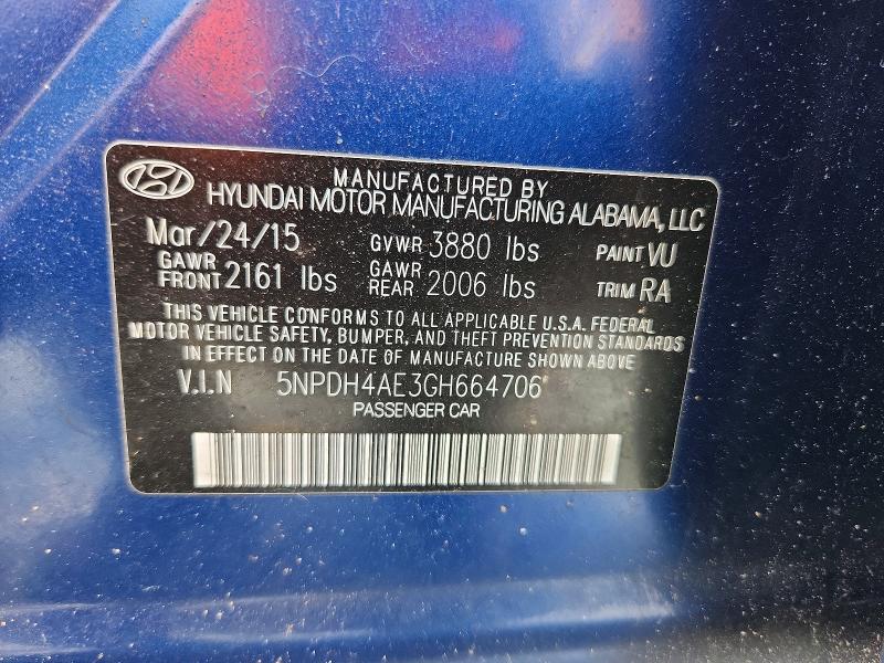 Aukcja sprzedaży 2016 Hyundai Elantra, vin: 5NPDH4AE3GH664706, numer aukcji: 53164536