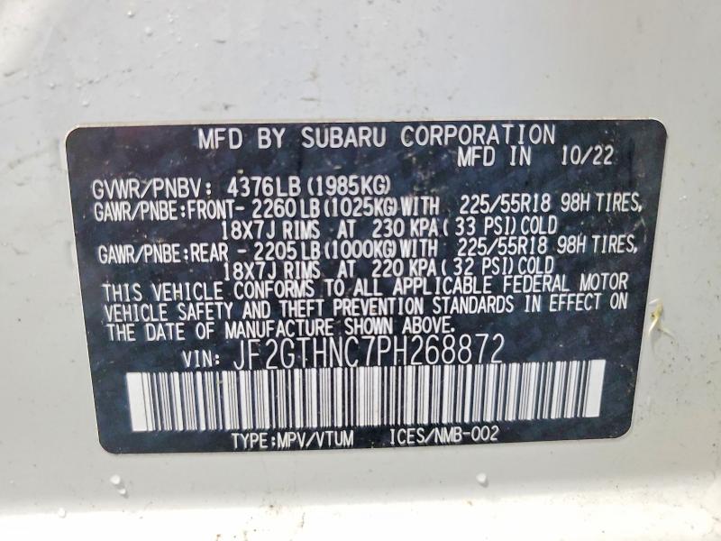 Продаж на аукціоні авто 2023 Subaru Crosstrek, vin: JF2GTHNC7PH268872, номер лоту: 51944366