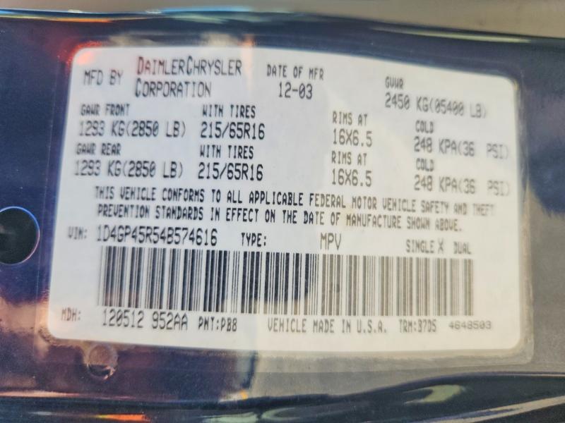 Aukcja sprzedaży 2004 Dodge Caravan, vin: 1D4GP45R54B574616, numer aukcji: 52588786