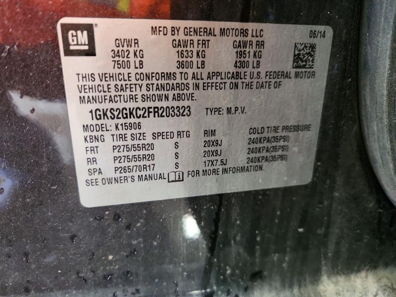 53304136 :رقم المزاد ، 1GKS2GKC2FR203323 vin ، 2015 Gmc Yukon Xl مزاد بيع