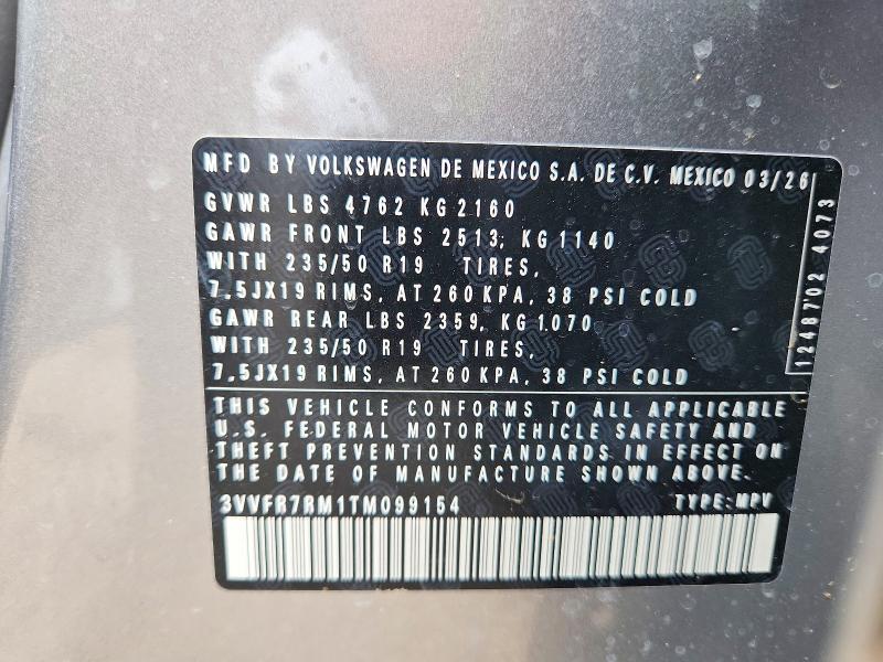54956266 :رقم المزاد ، 3VVFR7RM1TM099154 vin ، 2026 Volkswagen Tiguan مزاد بيع