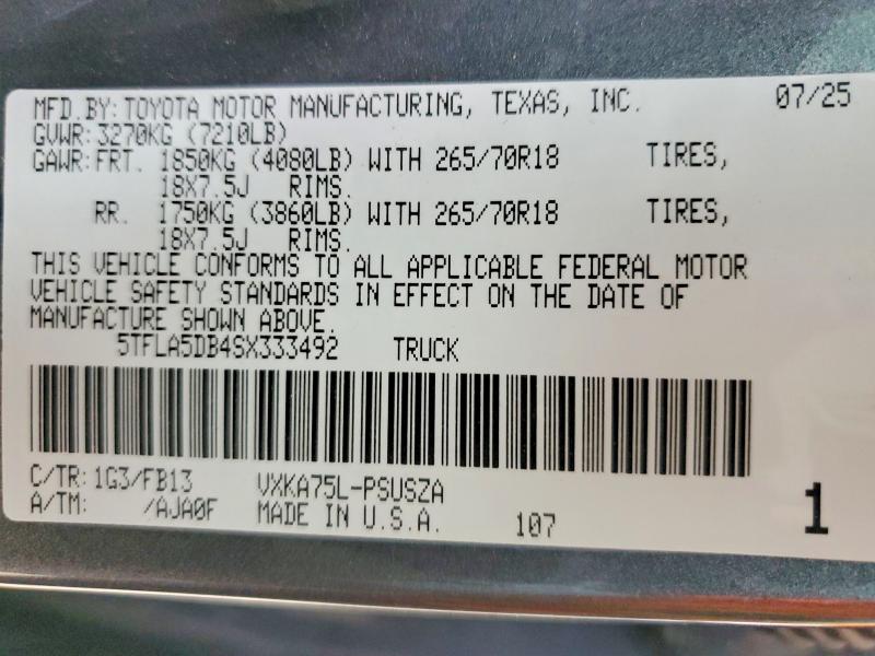 Продаж на аукціоні авто 2025 Toyota Tundra, vin: 5TFLA5DB4SX333492, номер лоту: 53801246