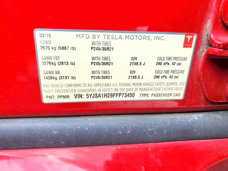 Продажа на аукционе авто 2015 Tesla Model S, vin: 5YJSA1H29FFP73450, номер лота: 54461706