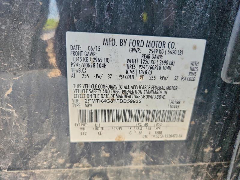 54353356 :رقم المزاد ، 2FMTK4G81FBB59932 vin ، 2015 Ford Edge مزاد بيع