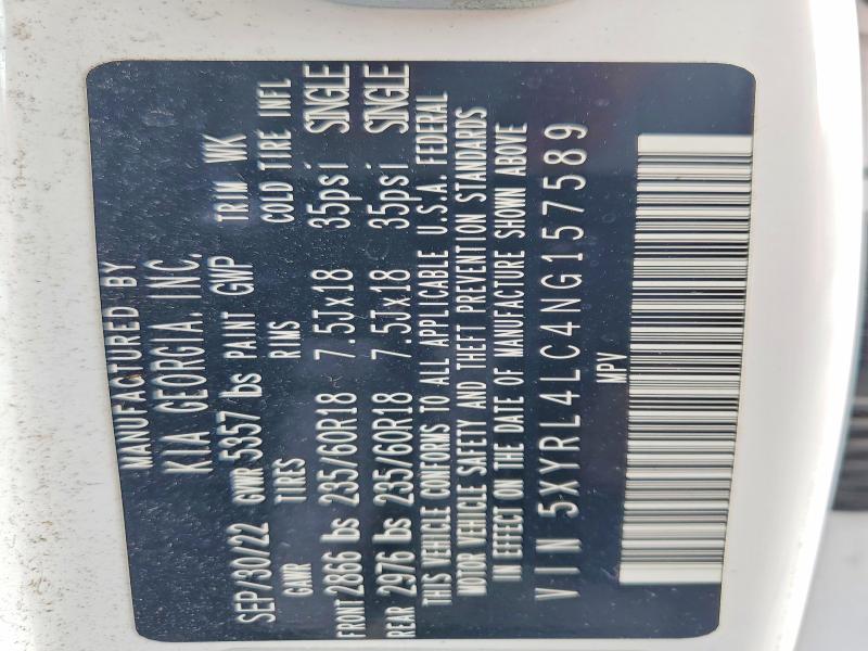 52225376 :رقم المزاد ، 5XYRL4LC4NG157589 vin ، 2022 Kia Sorento مزاد بيع