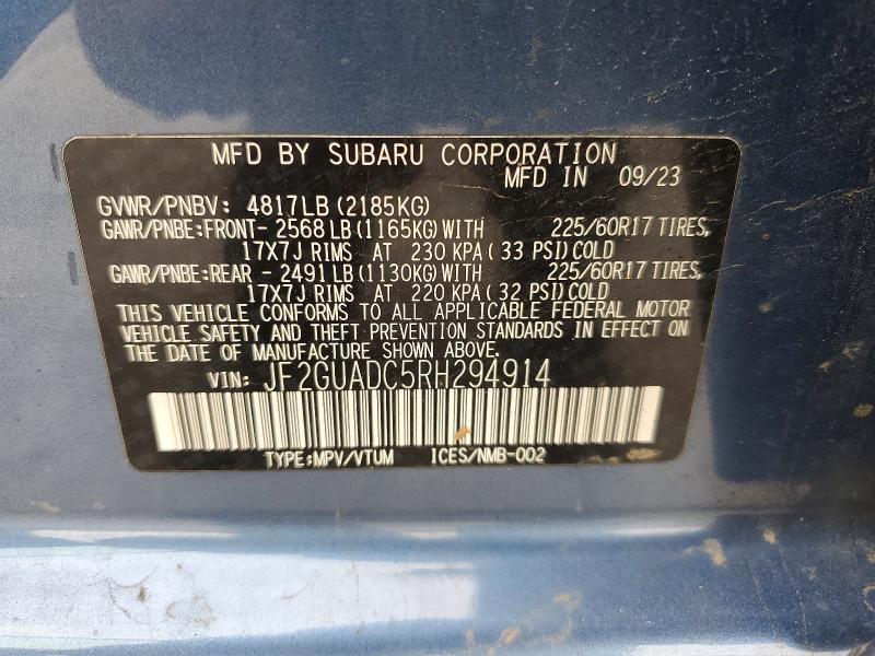 Продаж на аукціоні авто 2024 Subaru Crosstrek, vin: JF2GUADC5RH294914, номер лоту: 54256326