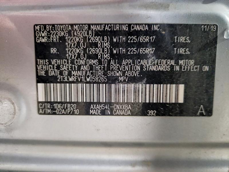 53423256 :رقم المزاد ، 2T3LWRFV1LW058265 vin ، 2020 Toyota Rav4 مزاد بيع