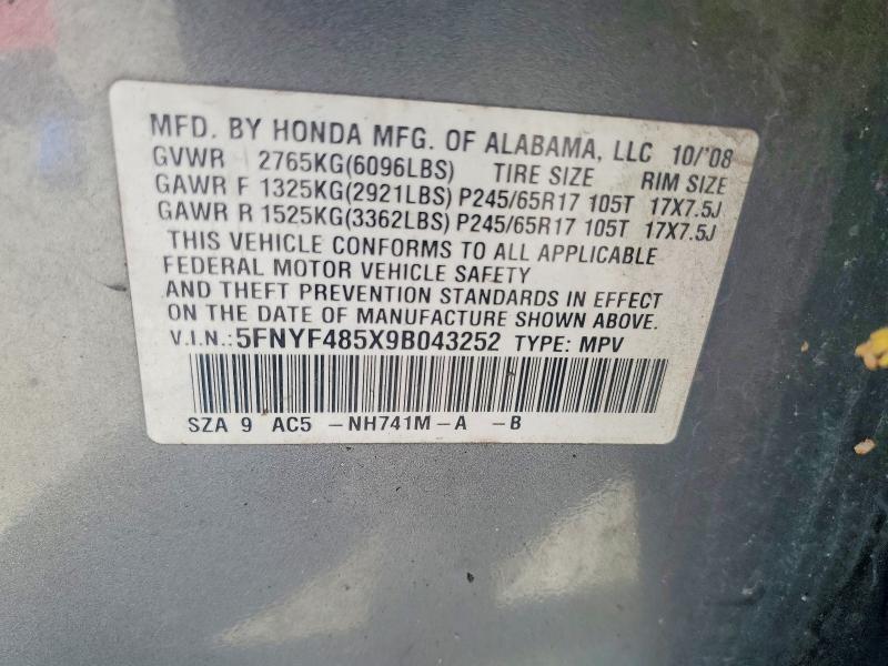 Продаж на аукціоні авто 2009 Honda Pilot, vin: 5FNYF485X9B043252, номер лоту: 54887856