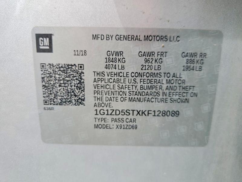 Aukcja sprzedaży 2019 Chevrolet Malibu, vin: 1G1ZD5STXKF128089, numer aukcji: 54153846
