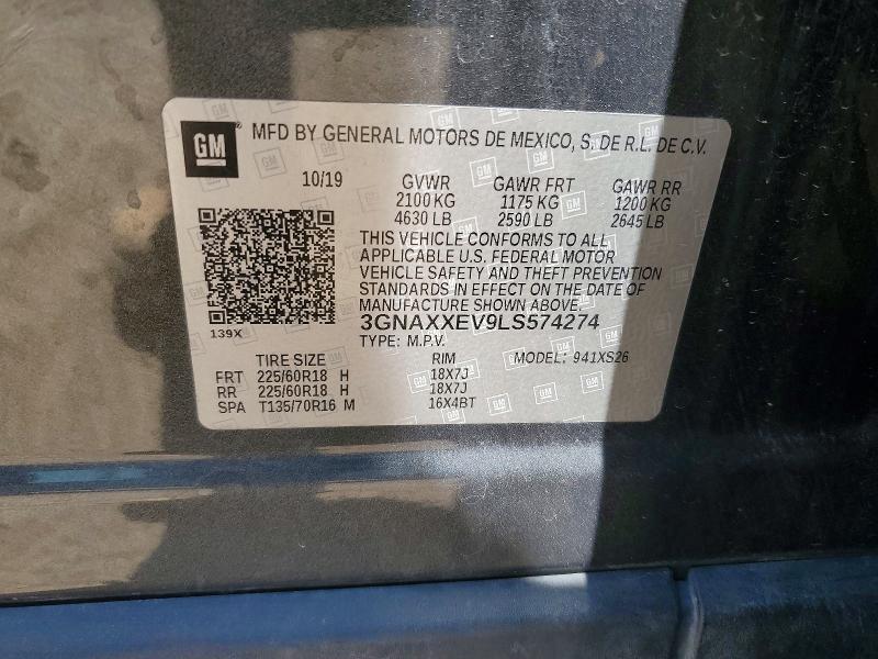 Продажа на аукционе авто 2020 Chevrolet Equinox, vin: 3GNAXXEV9LS574274, номер лота: 51992796