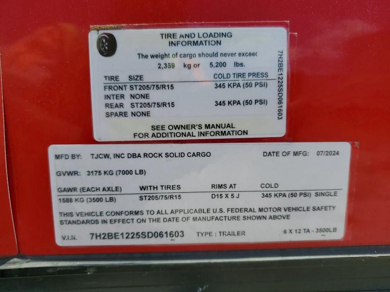 Продаж на аукціоні авто 2025 Rock Solid Carg Enclosed, vin: 7H2BE1225SD061603, номер лоту: 52200906