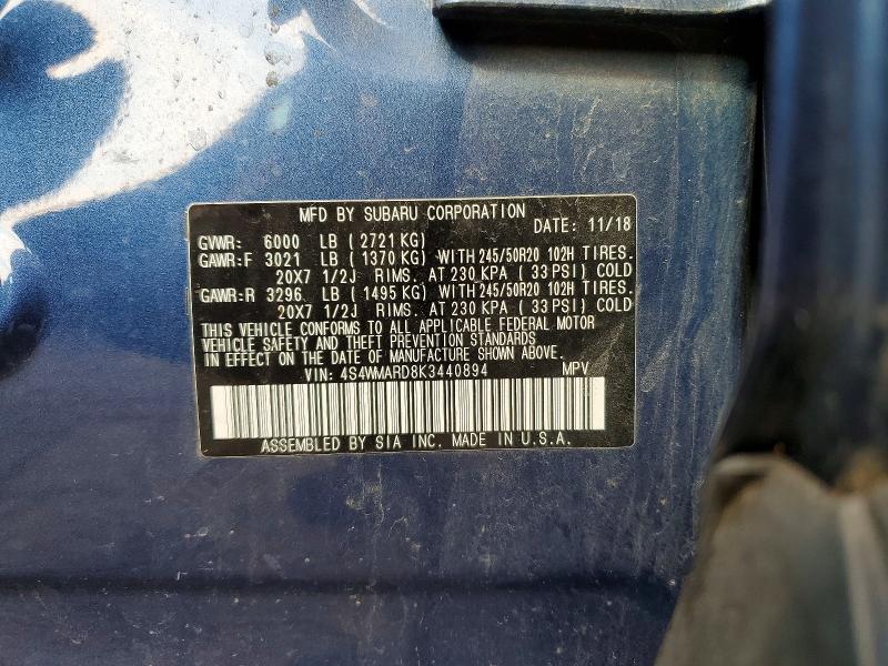 Aukcja sprzedaży 2019 Subaru Ascent, vin: 4S4WMARD8K3440894, numer aukcji: 54063666