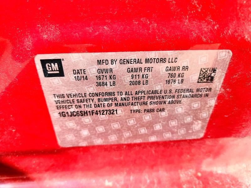 2015 Chevrolet Sonic მანქანა იყიდება აუქციონზე, vin: 1G1JC6SH1F4127321, აუქციონის ნომერი: 52932576
