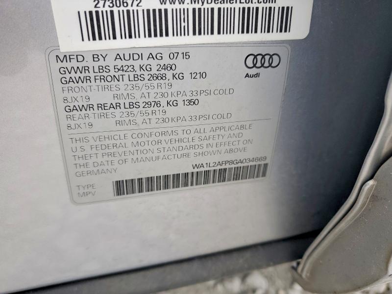 52903136 :رقم المزاد ، WA1L2AFP8GA034669 vin ، 2016 Audi Q5 مزاد بيع