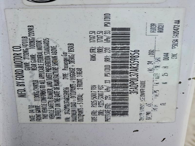 52055496 :رقم المزاد ، 3FADP0L37AR359856 vin ، 2010 Ford Fusion مزاد بيع