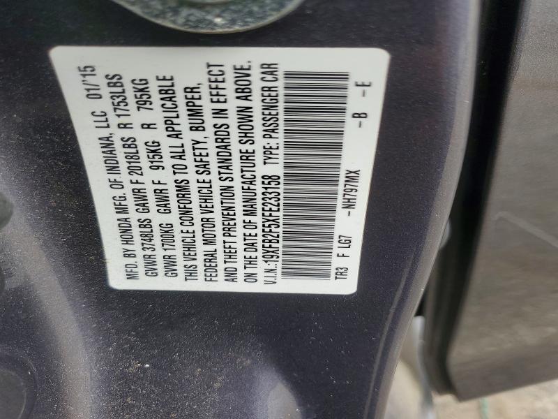 2015 Honda Civic მანქანა იყიდება აუქციონზე, vin: 19XFB2F5XFE233158, აუქციონის ნომერი: 55669566