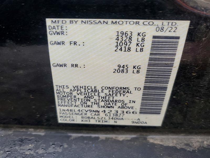 52446836 :رقم المزاد ، 1N4BL4CV9NN423366 vin ، 2022 Nissan Altima مزاد بيع