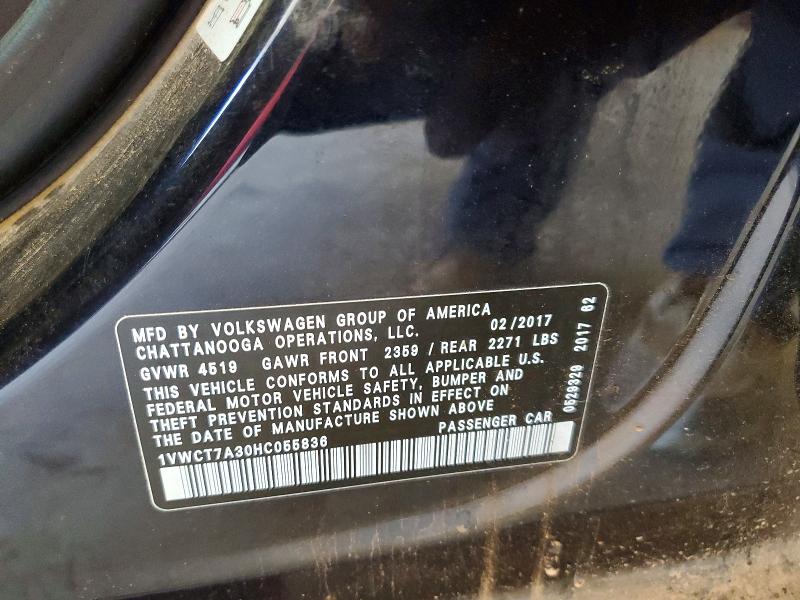 Продажа на аукционе авто 2017 Volkswagen Passat, vin: 1VWCT7A30HC055836, номер лота: 53543746
