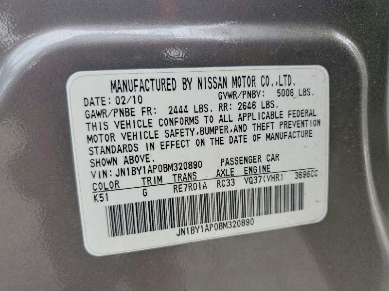 Aukcja sprzedaży 2011 Infiniti M37, vin: JN1BY1AP0BM320890, numer aukcji: 53492736