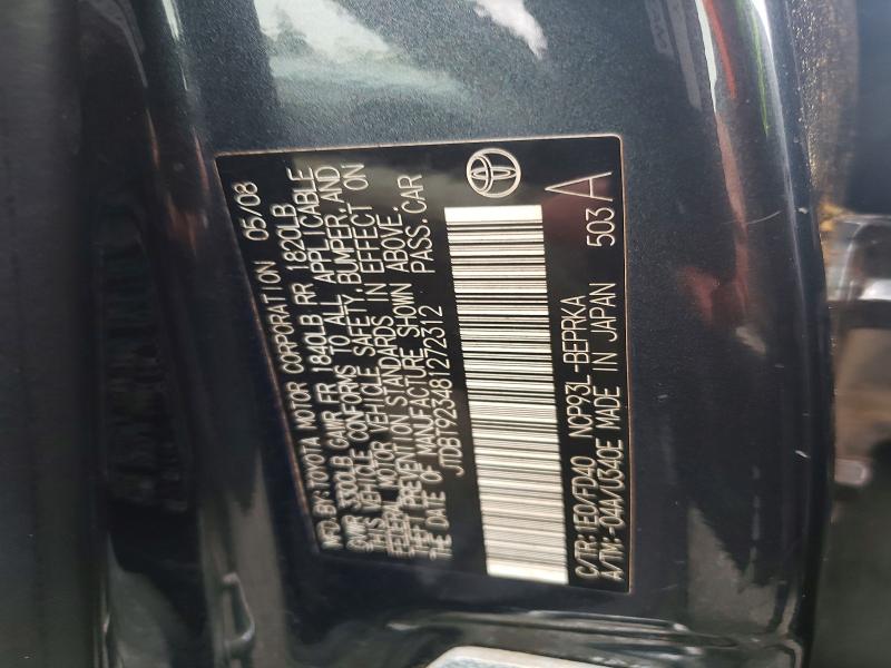 Auction sale of the 2008 Toyota Yaris, vin: JTDBT923481272312, lot number: 53799356