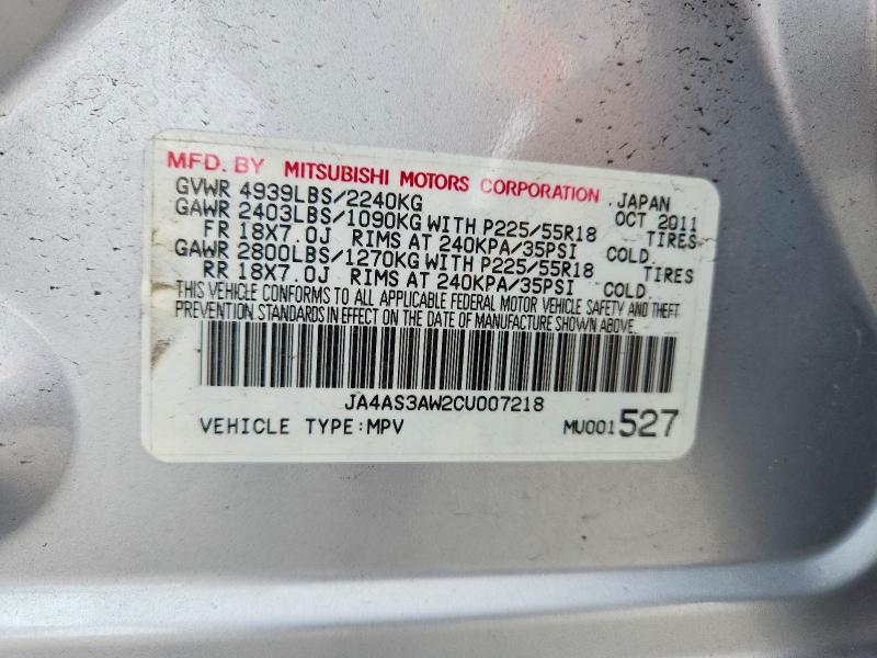 2012 Mitsubishi Outlander მანქანა იყიდება აუქციონზე, vin: JA4AS3AW2CU007218, აუქციონის ნომერი: 54654446