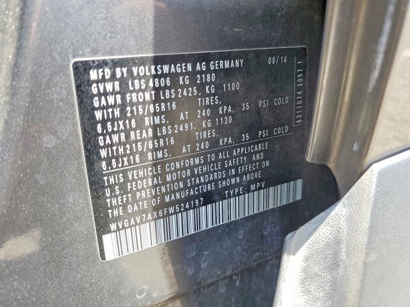 54536736 :رقم المزاد ، WVGAV7AX6FW524197 vin ، 2015 Volkswagen Tiguan مزاد بيع