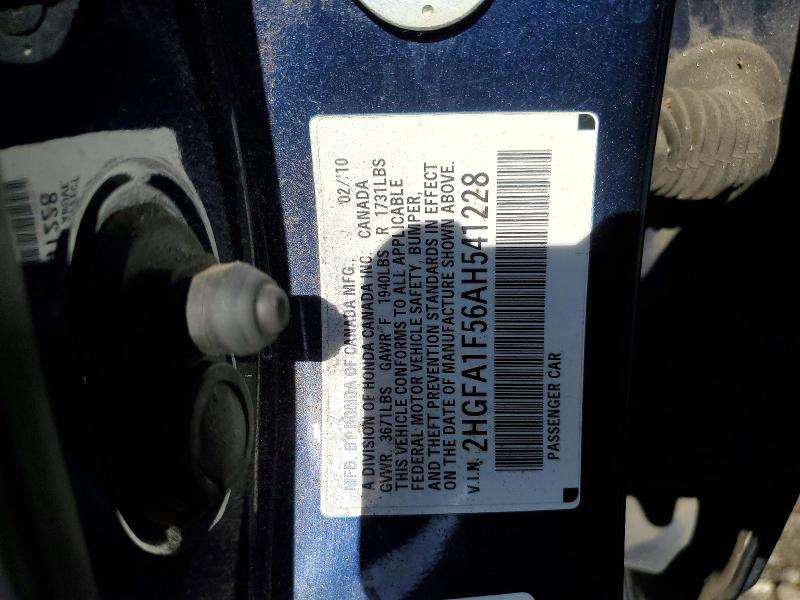54694346 :رقم المزاد ، 2HGFA1F56AH541228 vin ، 2010 Honda Civic مزاد بيع