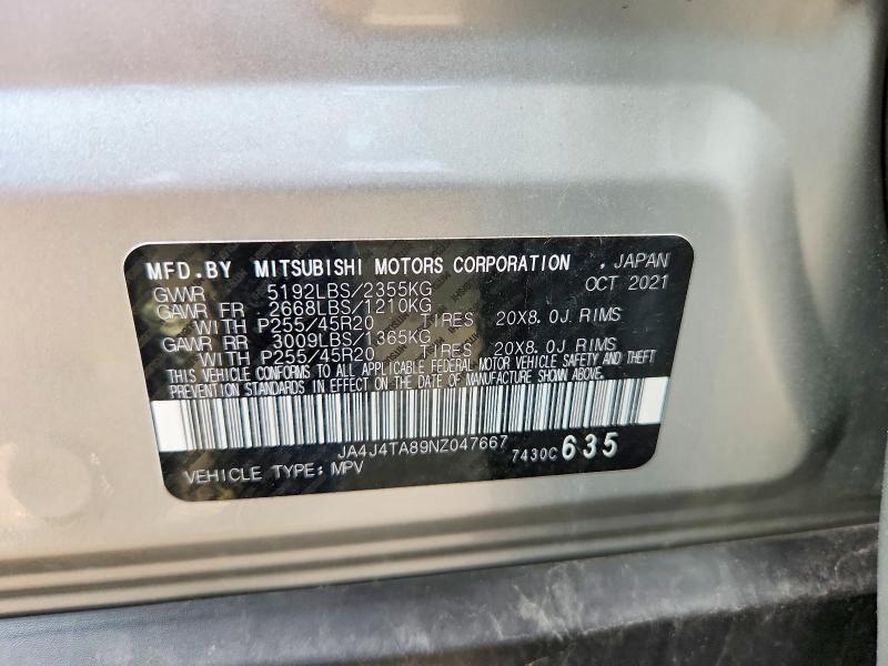 Aukcja sprzedaży 2022 Mitsubishi Outlander, vin: JA4J4TA89NZ047667, numer aukcji: 53911186