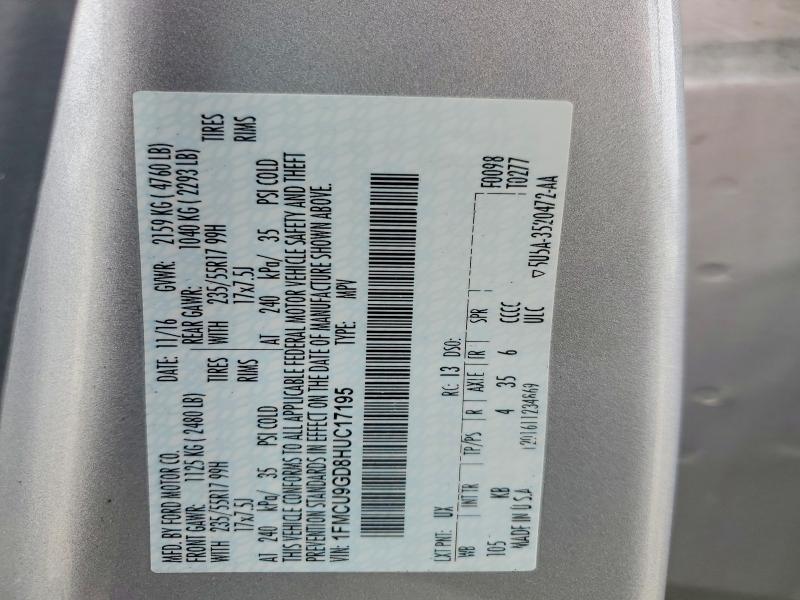 2017 Ford Escape მანქანა იყიდება აუქციონზე, vin: 1FMCU9GD8HUC17195, აუქციონის ნომერი: 54310966