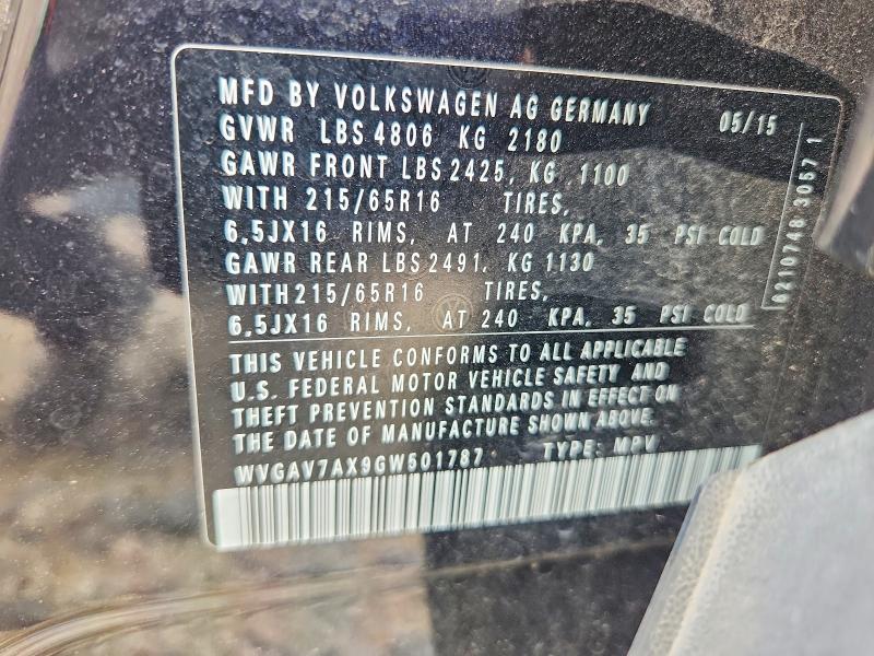 Aukcja sprzedaży 2016 Volkswagen Tiguan, vin: WVGAV7AX9GW501787, numer aukcji: 54952236