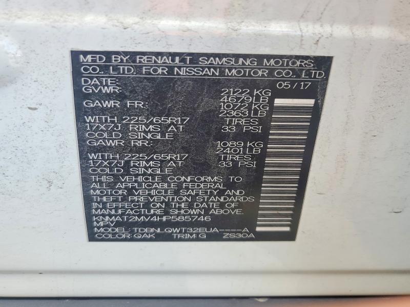 52132526 :رقم المزاد ، KNMAT2MV4HP585746 vin ، 2017 Nissan Rogue مزاد بيع