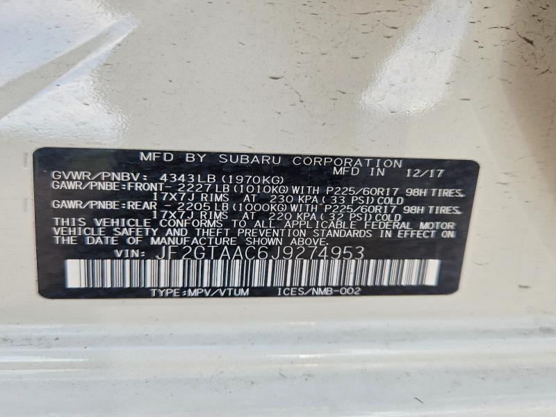 Aukcja sprzedaży 2018 Subaru Crosstrek, vin: JF2GTAAC6J9274953, numer aukcji: 52989486
