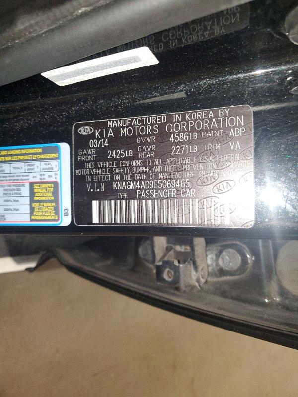 52860456 :رقم المزاد ، KNAGM4AD9E5069465 vin ، 2014 Kia Optima مزاد بيع