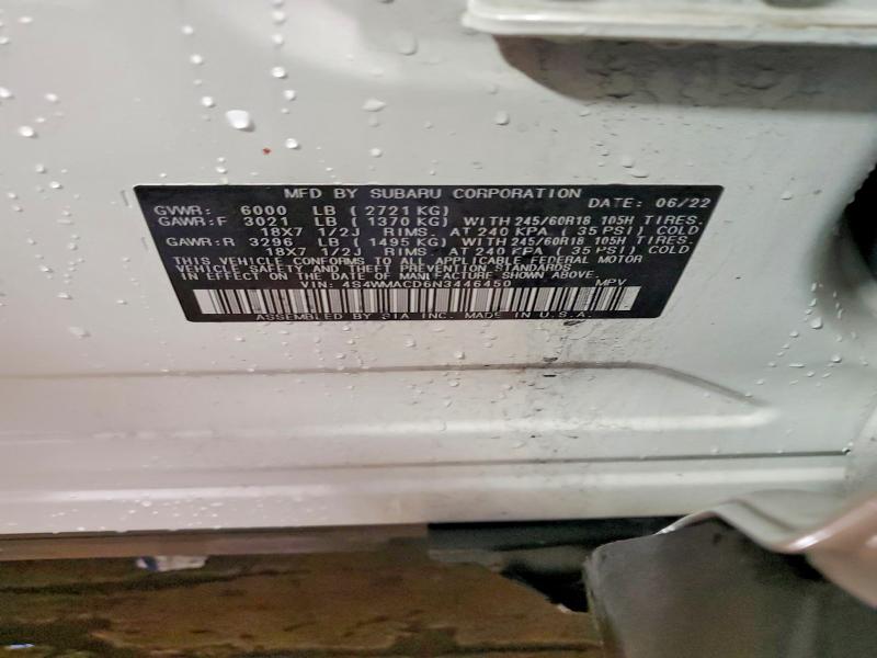 54060016 :رقم المزاد ، 4S4WMACD6N3446450 vin ، 2022 Subaru Ascent مزاد بيع