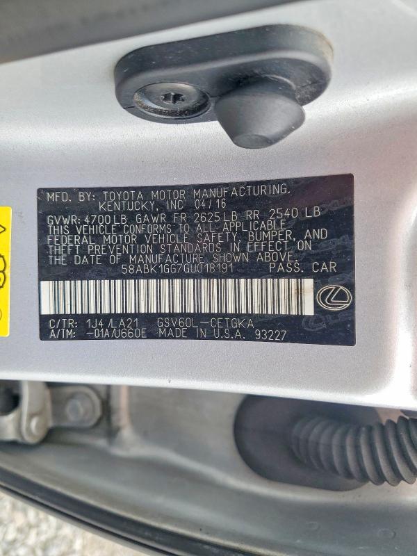 Aukcja sprzedaży 2016 Lexus Es, vin: 58ABK1GG7GU018191, numer aukcji: 55235016