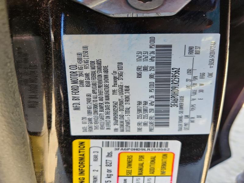 Продаж на аукціоні авто 2020 Ford Fusion, vin: 3FA6P0HD9LR259562, номер лоту: 54613146