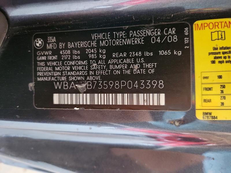 Продажа на аукционе авто 2008 Bmw 335, vin: WBAWB73598P043398, номер лота: 55808006