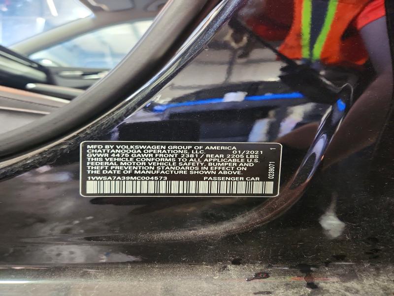 2021 Volkswagen Passat მანქანა იყიდება აუქციონზე, vin: 1VWSA7A39MC004573, აუქციონის ნომერი: 53028796