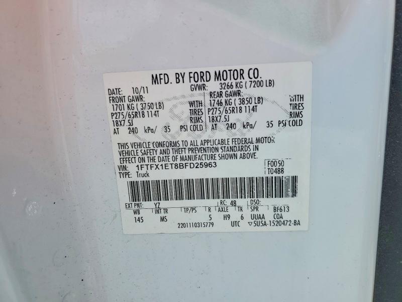 2011 Ford F150 მანქანა იყიდება აუქციონზე, vin: 1FTFX1ET8BFD25963, აუქციონის ნომერი: 52405396