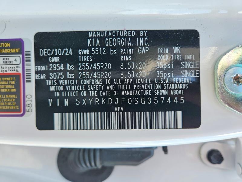 Aukcja sprzedaży 2025 Kia Sorento, vin: 5XYRKDJF0SG357445, numer aukcji: 52458866