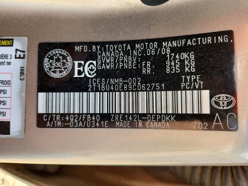 Продажа на аукционе авто 2009 Toyota Corolla, vin: 2T1BU40E89C062751, номер лота: 52688976