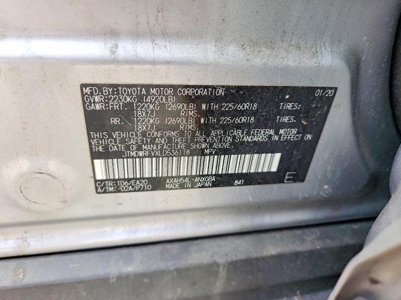 52368196 :رقم المزاد ، JTMDWRFVXLD536118 vin ، 2020 Toyota Rav4 مزاد بيع