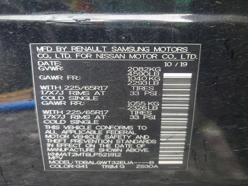 54980006 :رقم المزاد ، KNMAT2MT6LP521912 vin ، 2020 Nissan Rogue مزاد بيع