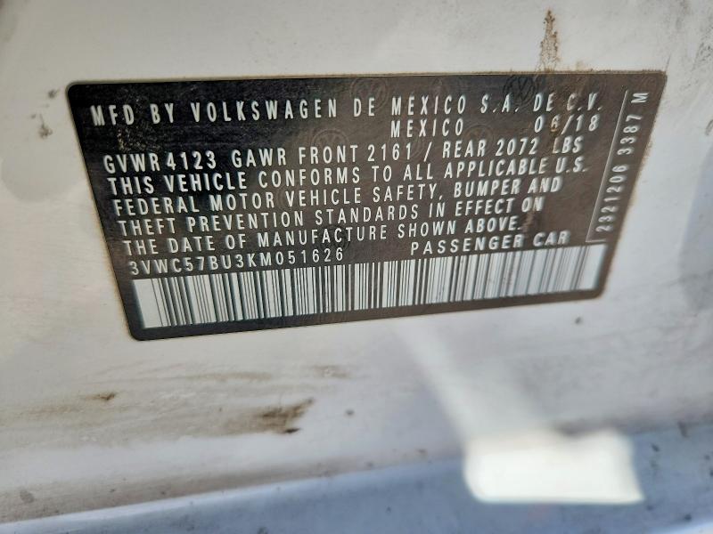 Продаж на аукціоні авто 2019 Volkswagen Jetta, vin: 3VWC57BU3KM051626, номер лоту: 52709086