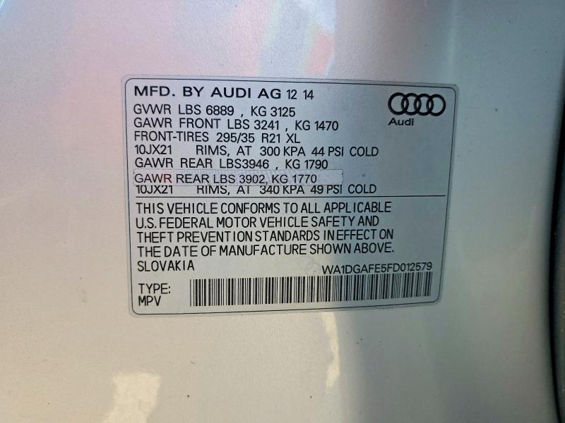 53906566 :رقم المزاد ، WA1DGAFE5FD012579 vin ، 2015 Audi Q7 مزاد بيع