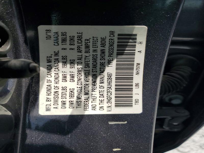 Aukcja sprzedaży 2018 Honda Civic, vin: 2HGFC2F54JH608487, numer aukcji: 54328716