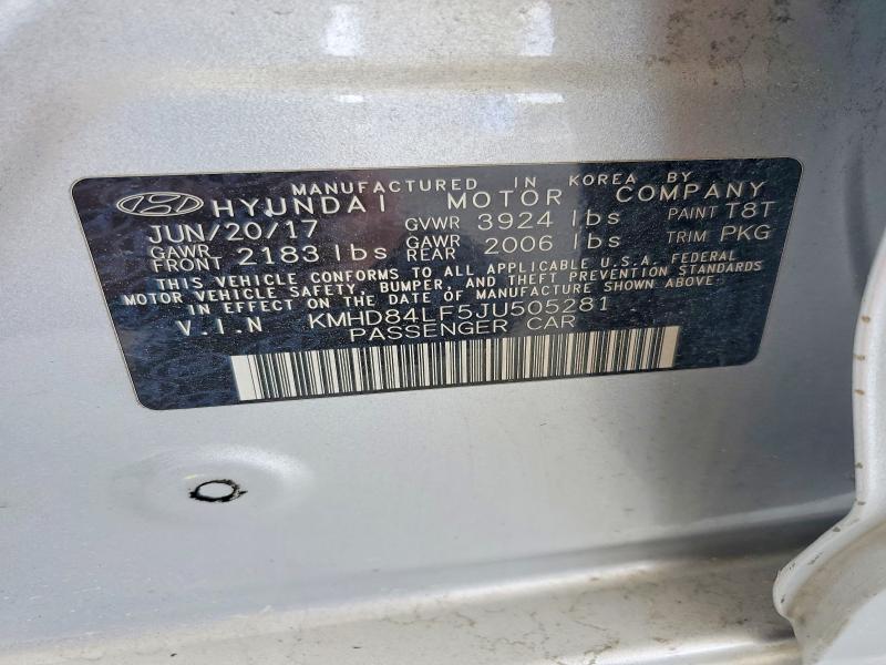Aukcja sprzedaży 2018 Hyundai Elantra, vin: KMHD84LF5JU505281, numer aukcji: 52523086